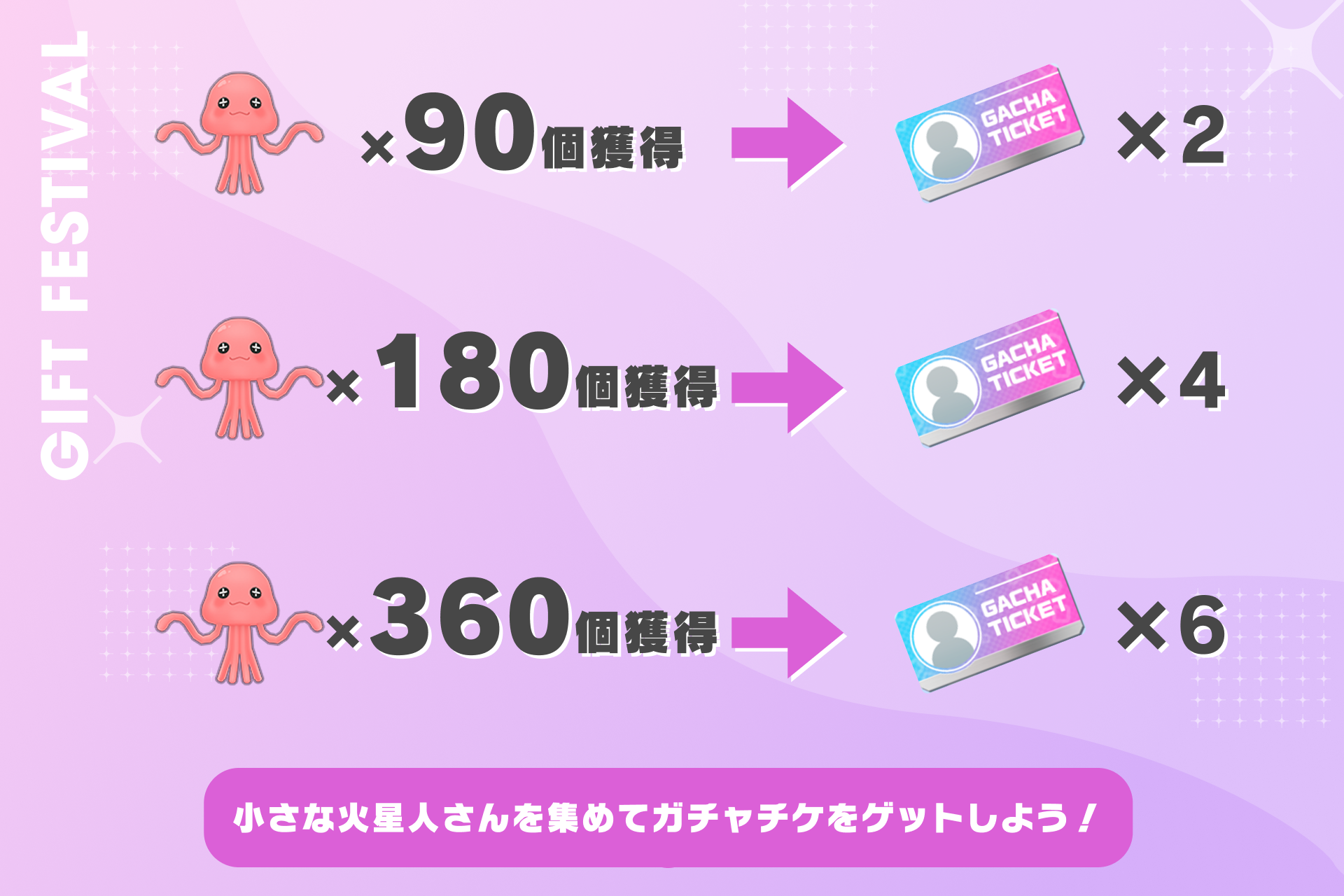 小さな火星人さんを集めて、ガチャチケをゲットしよう！