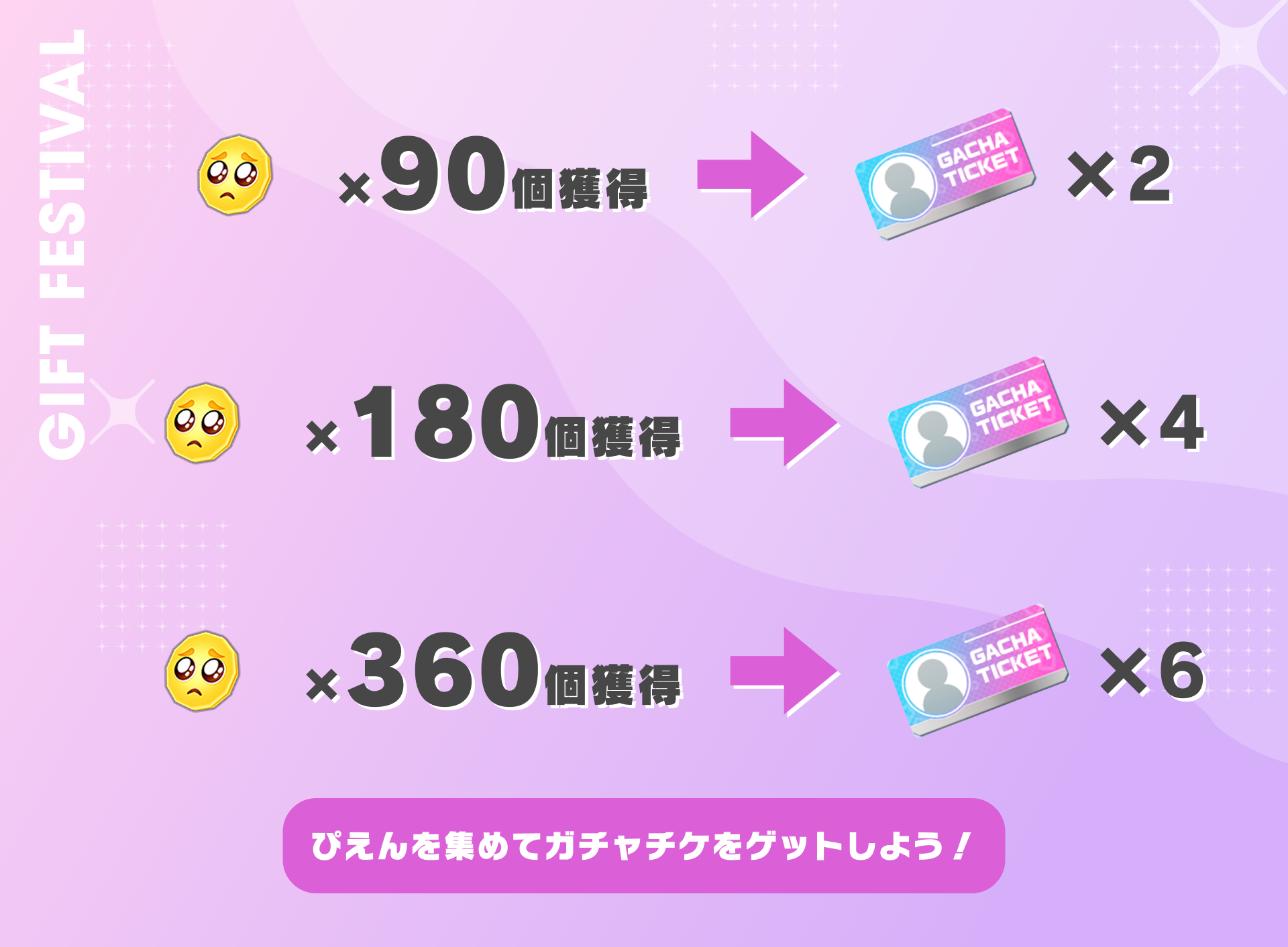 ぴえんを集めて、ガチャチケをゲットしよう！